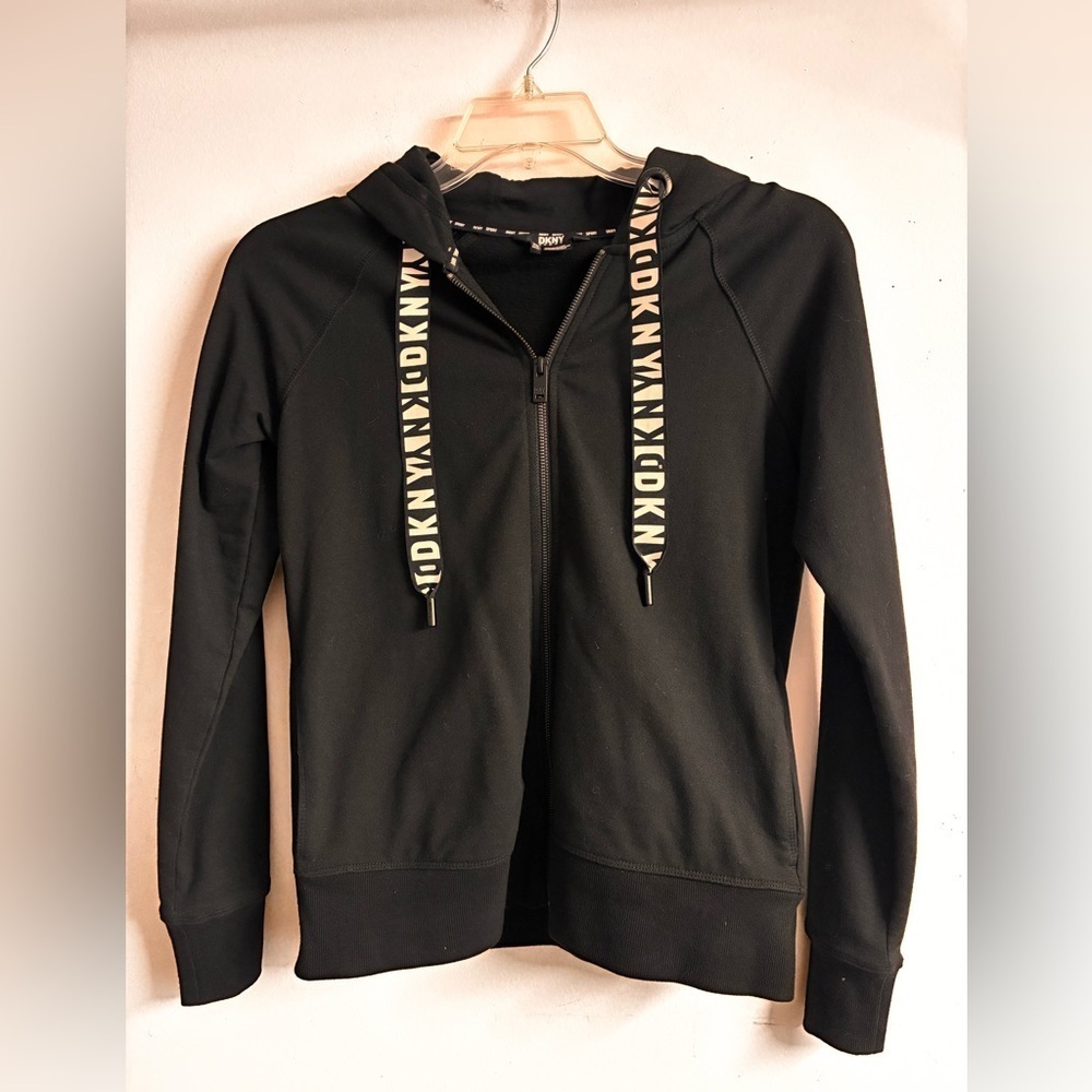 DKNY Sport Women’s Full Front Zip Hoodie, XS, Black/White